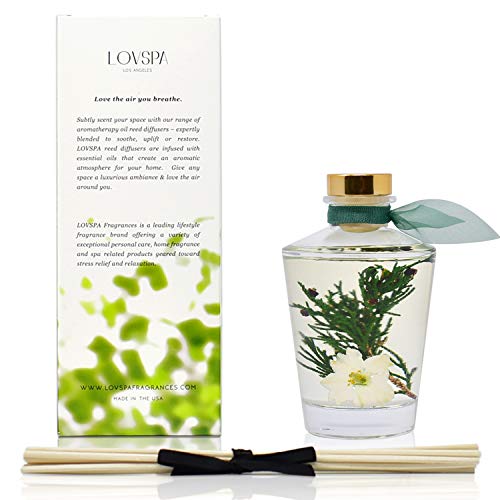 LOVSPA Sparkling Balsam Reed Diffuser Oil Set - Christmas Tree Scent with Pine, Fir Needles, Birch Wood and Amber - Natural Essential Oils and Real Botanicals - Beautiful Holiday Decor - 4.5 Ounces