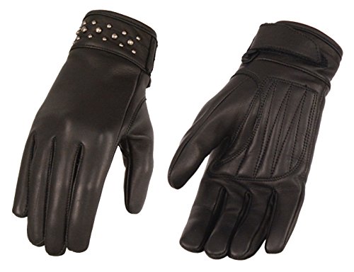 Ladies Leather Riding Gloves w/ Gel Palm, Rivet Detailing