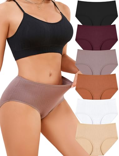 ALL OF ME Pack of 6 Women's Cotton High Waisted Underwear Women's Breathable Full Coverage Multi-Pack S-XXL