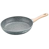 Cate-Maker 11 inches Frying Pan Stone Earth/Granite Non-Stick Coating (100% PFOA and APEO Free) Dishwasher Safe with Soft Touch Bakelite Handle Bacon Pancakes Skillets
