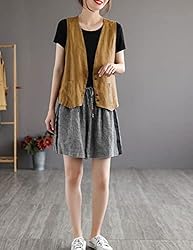 Zontroldy Womens Cotton Linen Vest Casual Loose V