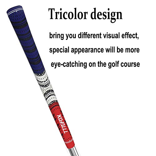 Kofull Multi Soft Rubber Compound Golf Grips for Golf Club, Set of 13, Unique Red/White/Blue Mixed Standard Size, Strong Anti-Slip