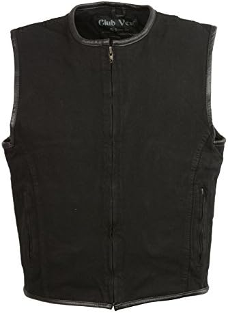 CLUBVEST-Men's Zipper Front Denim Vest w/ Leather Trim-BLACK-6X