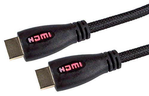 World of Data 3m HDMI v1.4 Cable - RED LED Hood - Braided Nylon Cabling - Gold Plated - HDMI Ethernet Channel - Audio Return Channel (ARC)