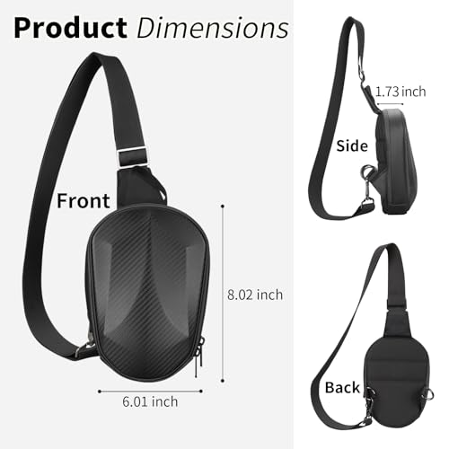 Carbon Fiber Mini Sling Bag for Men, Hard Shell Crossbody Phone Bag with Adjustable Strap, Lightweight Water Resistant EDC Travel Chest Bag for Phone，Matte Black