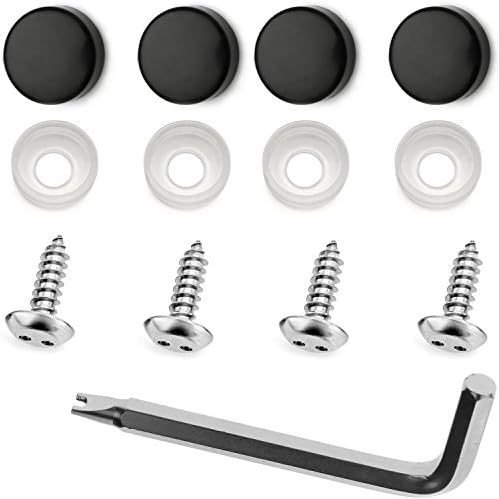 LFPartS Stainless Steel Rust Resistant License Plate Frame Security Anti-Theft Screws Fasteners (M5x16mm Self-Tapping, Black Caps)