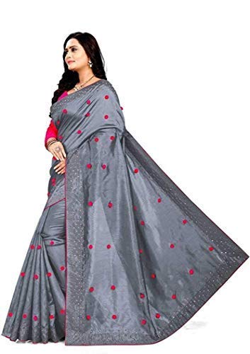 Kashmiri Silk Mirror Hot Fix & Pompom Worked Saree