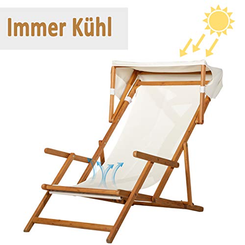 Outsunny Sonnenliege Gartenliege Relaxliege verstellbar Liegestuhl Relaxsessel Gartenmöbel mit Sonnendach Hocker Akazie… – Bild 6
