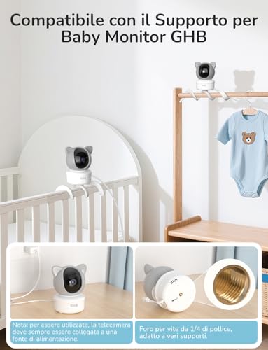 GHB WiFi Video and Audio Baby Monitor with App, 5 Inch IPS Monitor, 2K Camera, 350°/65° PTZ, 3000mAh, Motion Detection/Plant/Temperature, Night Vision