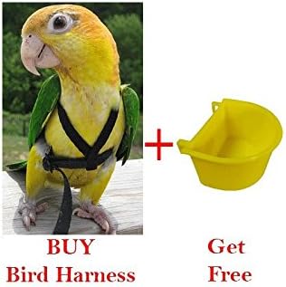 Pawzone Bird Harness with Extra Bowl for Bigger Birds (Black)