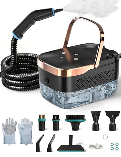 Steam Cleaner, 2500 W Multi-Purpose Manual Steam Cleaner with 6 Adjustable Speeds and 8 Types of Nozzles, 1250ML Portable High Pressure Steam Cleaner for Home and Car