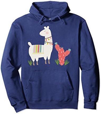 Unisex Llama and Cactus Cacti Cute Hoodie Sweatshirt Small Navy