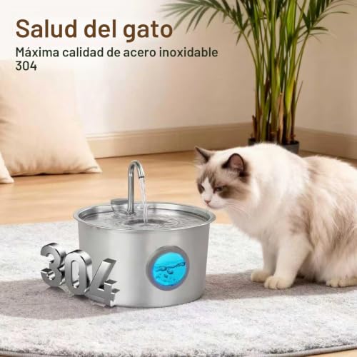 Cat Fountain Stainless Steel 3.2 L, 6 Filters and 6 Sponges | Level window, 0.5W pump and less than 25dB; system with 6 cartridges and 6 pads, detachable for cleaning