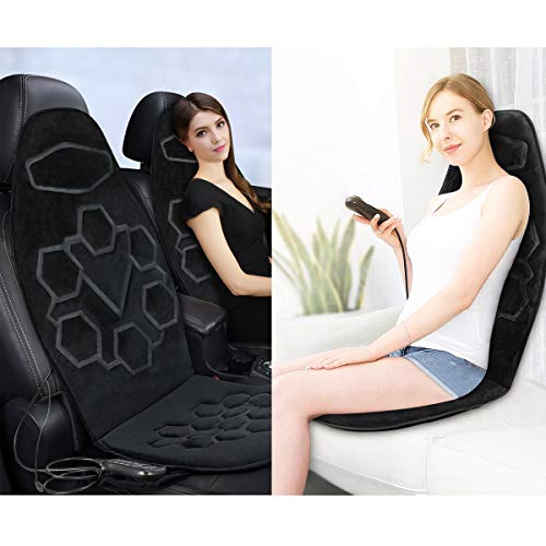 Comfitech Car Seat Back Massager Chair Pad Cushion with Heat, 6 Vibrating Motors for Office, Auto, Home (Black)