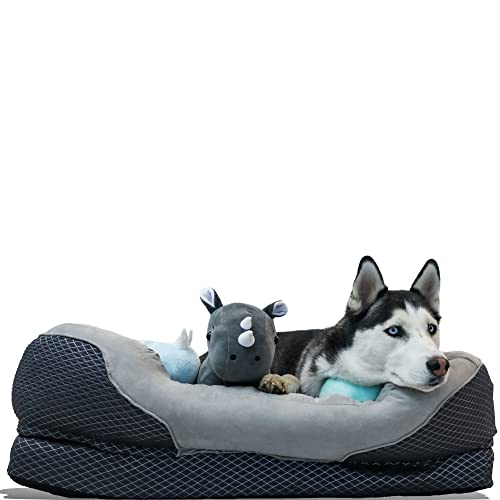 BarksBar Snuggly Sleeper Large Gray Diamond Orthopedic Dog Bed with