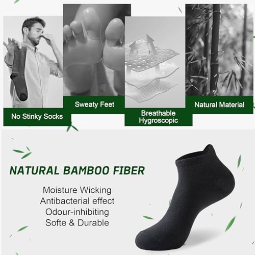 Niorasen Bamboo Trainer Socks for Men and Women 6 Pairs Ankle Sports Casual Socks Anti Blister Running Athletic Breathable Socks Low Cut Walking Short Socks