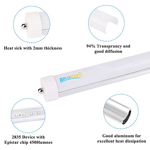 8ft LED Light Bulb, 40W T8 T10 T12 Fluorescent Tube Replacement, 4500LM, 6000K Bright White, Single Pin FA8 Base, Frosted Cover for Workshop, Warehouse, Garage (10-Pack)