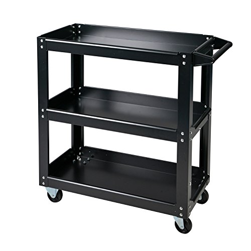 Enjoi Tool Service Cart 3-Tray Utility Tool Organizer Rolling Trolley Workshop Garage (Black)