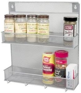 Stainless Steel Mesh 2-tier Spice Rack With Hooks
