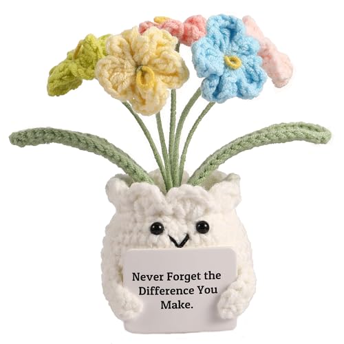YOOJEE Positive Crochet Forget-Me-Not Thank You Gift for Women Coworker Teacher Handmade Appreciation Inspirational Retirement Christmas Thanksgiving Gift “Never Forget The Difference You Make” Plant