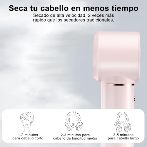Secador de Pelo Profesional 5 en 1 - Boquillas + Cepillo + Rizador de Pelo, iónico Negativos Secador Kit 1600W Poco Ruido, Temperatura Ajustable y Velocidades para Rizar, Voluminizar y Alisar, Rosa