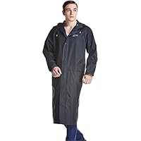 Liveinu Adult Lightweight PVC Long Size Hooded Raincoat Dark Blue XL
