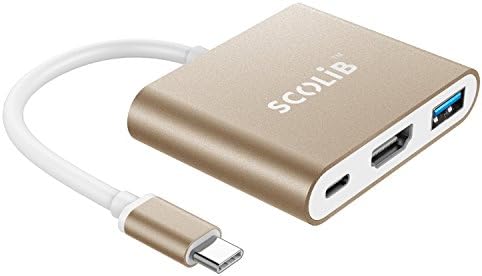 USB 3.1 Type-C to HDMI Adapter, SCOLIB 4K+USB 3.0+USB C Charging Port, Adapter Cable for Chromebook Pixel/ New MacBook and More Type C Devices (Gold)