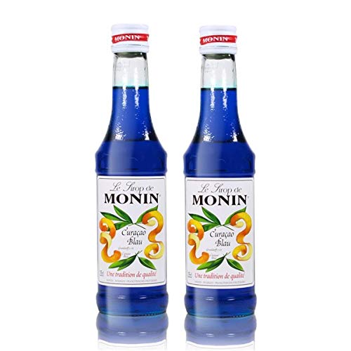 2x Monin Curacao Blau Sirup, 250 ml Flasche - für Cocktails, zum Kaffee oder Kochen
