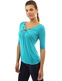 PattyBoutik Women's Twisted Cross Keyhole 3/4 Sleeve Knit Top