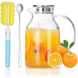 Vekonn Glass Pitcher with Lid, Glass Water Pitcher with Lid and Spout, 68 Ounces Heat Resistant Borosilicate Glass Carafe wit