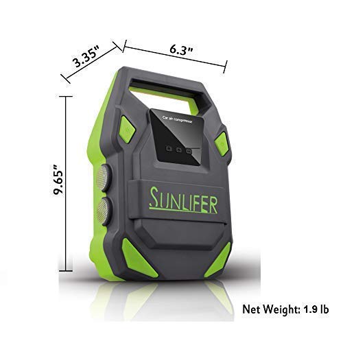 Sunlifer Digital Tire Inflator, 12V Portable Air Compressor, 150 PSI Auto Tire Pump with Bright Flashlight, SOS Emergency Light and Carry Handle for Car, Motorcycle, Bike and Other Inflatable (Green)