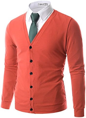 Doublju Mens Button Down V-Neck Cardigan