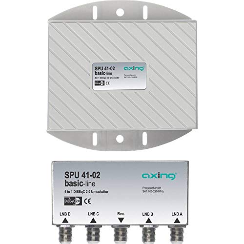 Axing Spu 41-02 Commutateur Satellite 4 En 1 Diseqc Avec Protection Contre Les Intempéries Pour 4 Satellites Positions / Lnbs