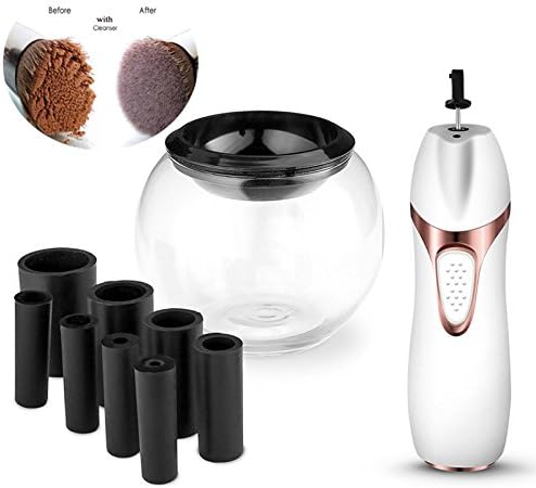 Makeup Brush Cleaner For Personal Care , 360 Rotation Automatic Electric Clean And Dry Machine , Easily With Rubber Holders Professional Spinner Cleanser Tool For Most Cosmetic MakeUp Brushes (White)