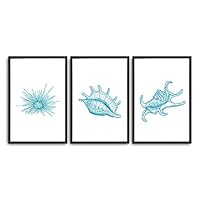 3 Piece Framed Canvas Wall Art Simple Seabed Elements Canvas Prints Home Artwork Decoration for Living Room,Bedroom - 16