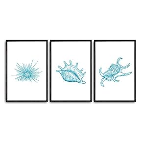 3 Piece Framed Canvas Wall Art Simple Seabed Elements Canvas Prints Home Artwork Decoration for Living Room,Bedroom - 16"x24"x3 Panels