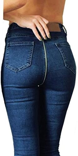 Women Back Zipper Pencil Jeans,Slim Stretch Denim Skinny Jeans Hip Hop Rock Pants High Waist Trousers