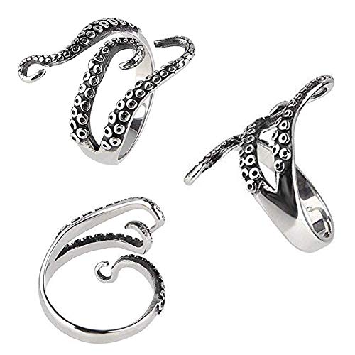 NYKKOLA Vintage Adjustable Octopus Mens Womens Polished Stainless Steel Tentacle Ring Retro Gothic P - //coolthings.us