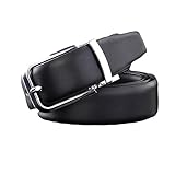 Soft Direct Fine Men's Dress Belt Leather Reversible Rotated Buckle Gift Box Black
