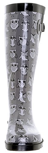 Capelli New York Shiny Sketchy Owls Print Tall Sport Body Ladies Rain Boots Grey Combo 6