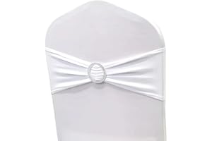 Albassa Chair Sashes Spandex Stretch Chair Bows with Buckle Slider for Wedding Party Decorations (White, 25PCS)