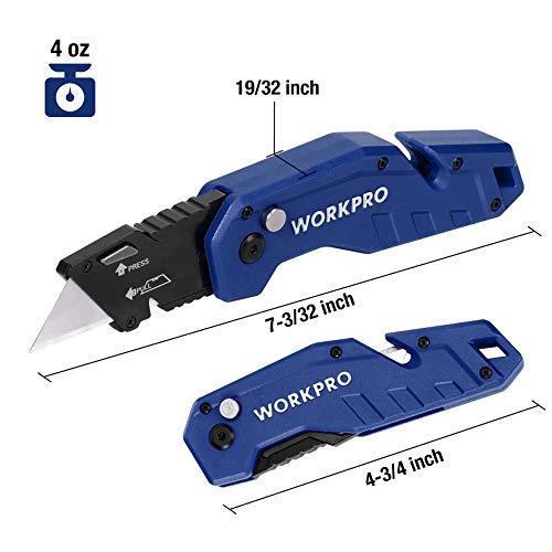 WORKPRO Folding Utility Knife, Quick Change Blade, Lightweight Nylon Handle, Utility Cutter with 10-piece Extra Blades