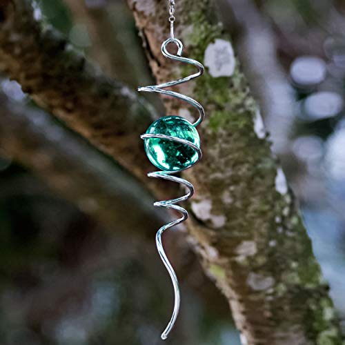 Art Jardin Wind Spinner Spiral Tail Green Glass Helix Spiral Ball for Hanging Wind