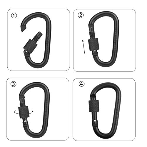 Vonpri 8 Pack 3" Aluminum Carabiner Clip Heavy Duty D Shape Screw Gate Spring Snap Hook for Camping Hiking Outdoor Travel Hammock Backpack Locking Carabiners Keychain Clip (Black) - Thumbnail 6