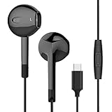 USB Type C Earbuds, Langsdom Earbuds with Mic, Stereo Bass Noise Cancelling Headphones for Sport, E6THeadsets Compatible with Google Pixel 3/2/XL, Xiaomi,Huawei and More Phone (Black)