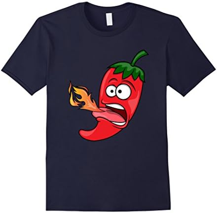 Mens Chili Pepper Breathing Fire T-Shirt | Red Hot Funny Cartoon Medium Navy
