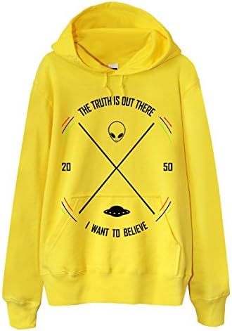 French Terry Hoodie - UFO Alien the Truth is Out There Yellow Large