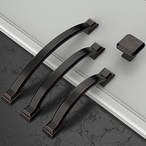 Amerdeco 10 Pack Oil Rubbed Bronze Cabinet Pulls 3 Inch(76mm) Hole Centers, Handles for Kitchen Cabinet Hardware, Arch Cabinet Handles for Bathroom Dresser Drawer Handles ZH0016…