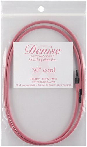 Denise Needles Interchangeable Knit and Crochet Long Cord, 30-Inch, Pink