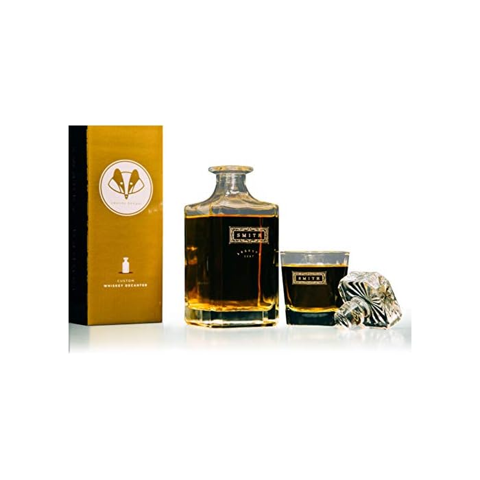 Buy Swanky Badger Personalized Whiskey Decanter & Whiskey Glasses Set, Glass Decanter With 2